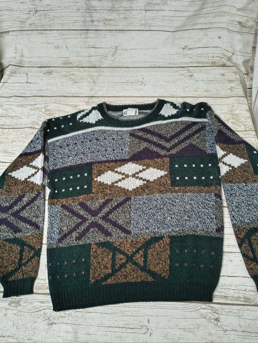 City Streets Vintage Made In Hong Kong Geometric Sweater Size Large
